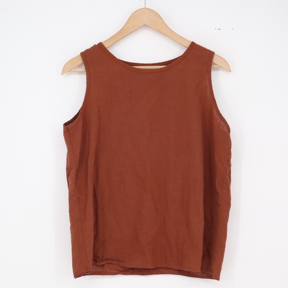 Unbranded Linen Tank Top Womens M Brown Sleeveless Scoop Neck Excellent